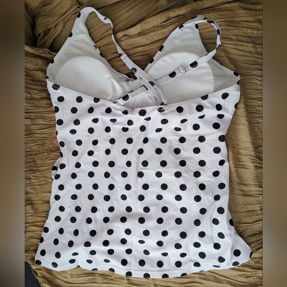 Yonique Women's V-Neck Tankini Top Swimwear Tummy Control-White Polka Dots Sz XL - Picture 10 of 11
